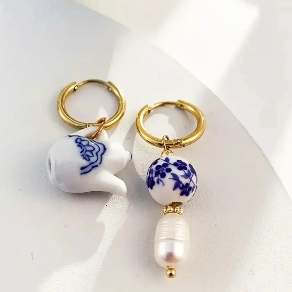 Ceramic Teapot Mismatched Hoop Earrings - Picture 4 of 13